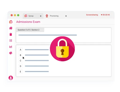 Secure lockdown exam interface preventing navigation or unauthorised access during assessment.