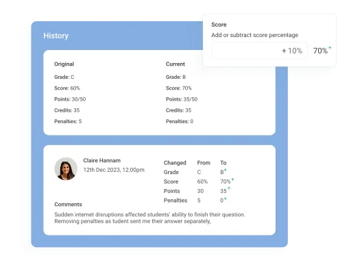 Overriding grades modal